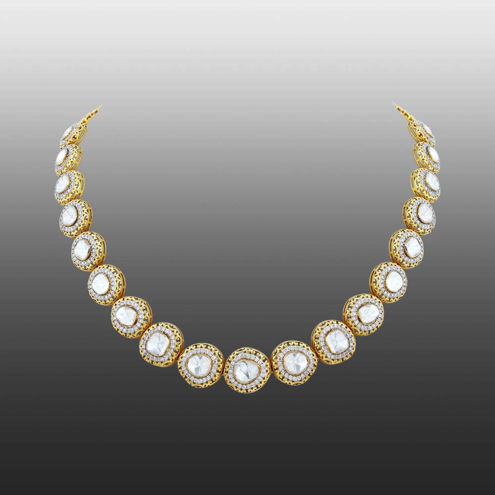 Polki String Necklace with Halo Setting